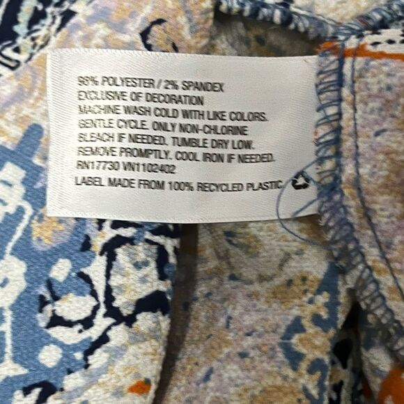 XHILARATION Blue Multi Pattern Peasant Lace Trim Dress with Bell Sleeves Size M - Picture 8 of 8